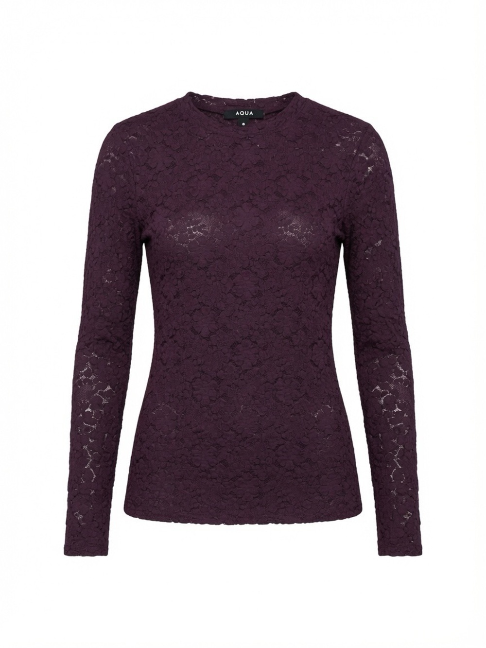 AQUA Plum Lace Long Sleeve Top in XXS Semi Sheer